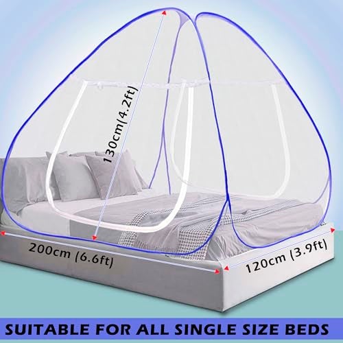 KARP Mosquito Net for Double Bed | Foldable Machardani | Polyester 30GSM Strong Net |PVC Coated Corrosion Resistant Steel Wire (Single Size Bed-Blue) - Image 2