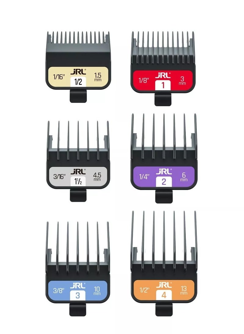 جي آر إل بروفيشنال واقيات قص الشعر المغناطيسية المزدوجة الفاخرة من JRL | مجموعة أمشاط ملونة من 6 قطع | ملاءمة ناعمة وآمنة | متوافقة مع ماكينات قص الشعر JRL | جاهزة للقص التدريجي | دقة وتنوع مثاليين لماكينات الحلاقة - Image 1
