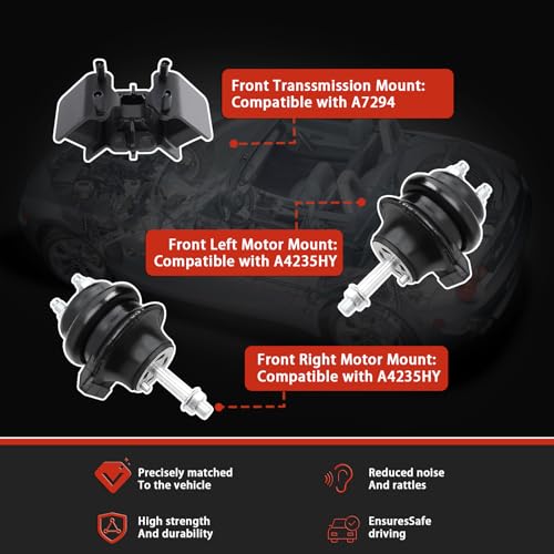 QRYIPPDM Engine Motor and Transmission Mount Kit Compatible with 19982005 GS300 30L L6 2001 2002 2003 2004 2005 IS300 30L L6 3Piece Replaces A4235HY A4235HY A7294 - Image 3