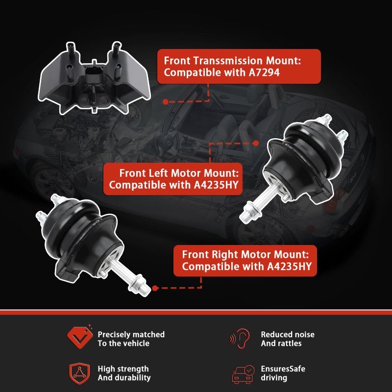 QRYIPPDM Engine Motor and Transmission Mount Kit Compatible with 19982005 GS300 30L L6 2001 2002 2003 2004 2005 IS300 30L L6 3Piece Replaces A4235HY A4235HY A7294 - Image 4