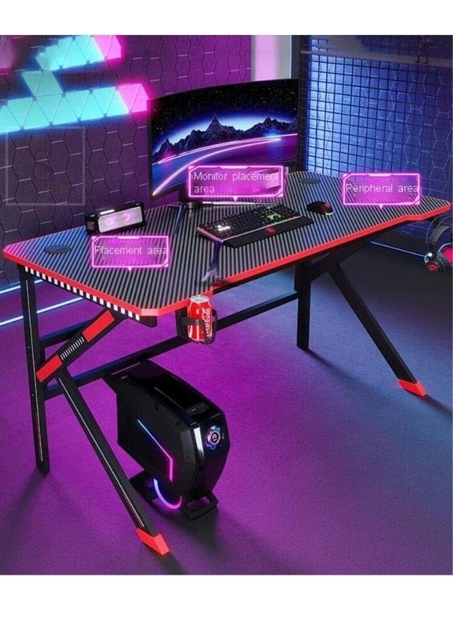SULSHA Gaming Desk with LED RGB RC Light,Ergonomic Computer and Gaming Table K Shaped for Pc, Workstation, Home, Office with Carbon Fiber Surface,Cup Holder and Headphone Hook - Image 4