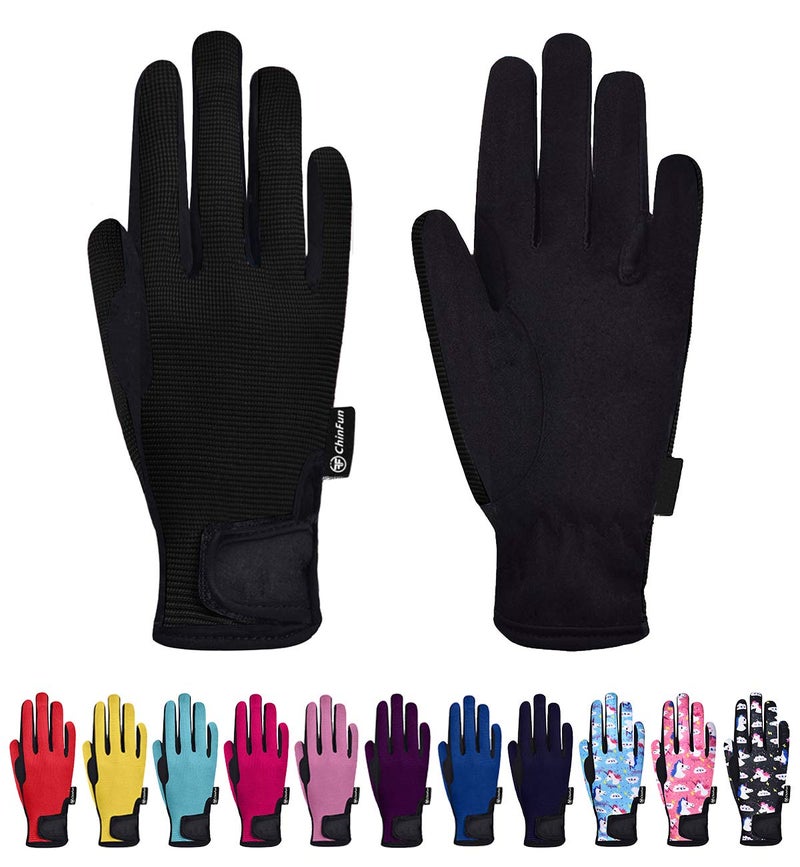 ChinFun ChinFun Horse Riding Glove Equestrian Gloves Kids for Boys Girls Horseback Riding Gloves Grip for Youth Children Riding Sports Biking Cycling Gardening Black Size M - Image 1