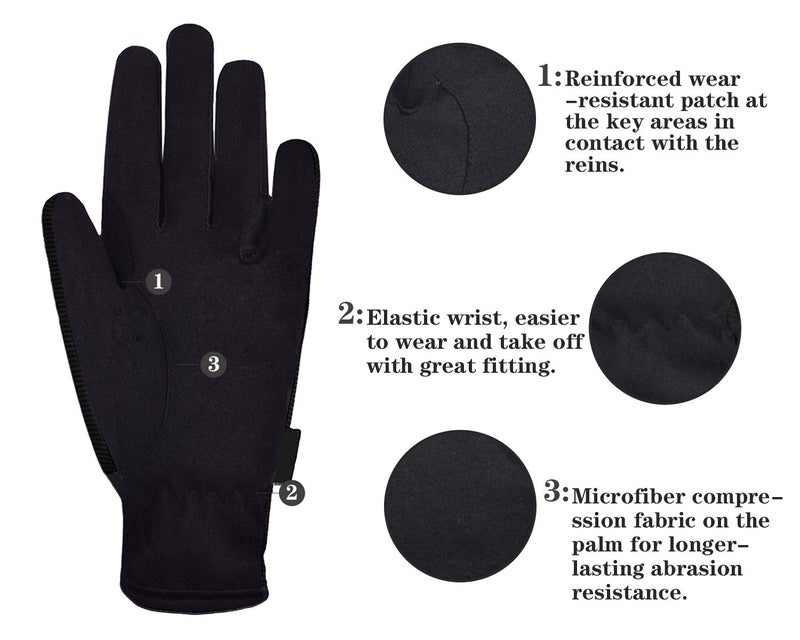 ChinFun ChinFun Horse Riding Glove Equestrian Gloves Kids for Boys Girls Horseback Riding Gloves Grip for Youth Children Riding Sports Biking Cycling Gardening Black Size M - Image 3
