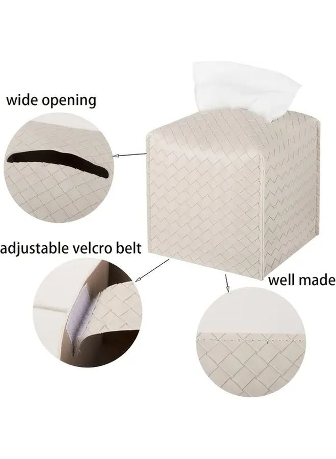 Modern Square Tissue Box Organizer With Lid Gray PU Leather Space Saving 1pc - Image 3