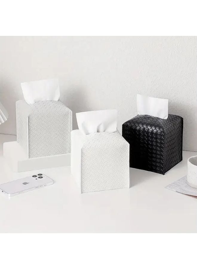 Modern Square Tissue Box Organizer With Lid Gray PU Leather Space Saving 1pc - Image 2