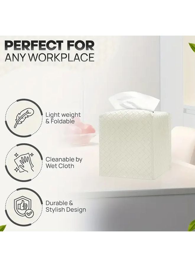 Modern Square Tissue Box Organizer With Lid Gray PU Leather Space Saving 1pc - Image 5