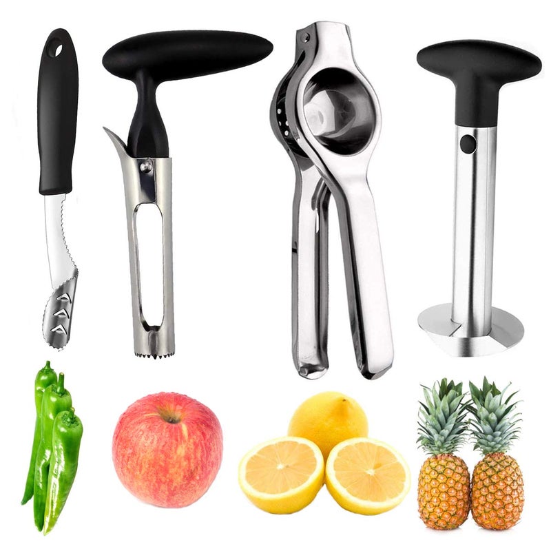 Yamesu Pineapple Corer Peeler Slicer Cutter Lemon Press Squeezer Manual Juicer Apple and Jalapeno Pepper Corer Remover yamesu 4piece Set Kitchen Tools 