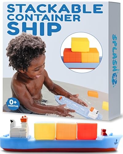 SplashEZ Bath Toy Boat for Kids Toddlers Mold Free Cargo Ship Toy for Bathtub Play with No Hole for Water Ideal Size for Little Hands for Boys Girls Ages 0 Up - Image 1