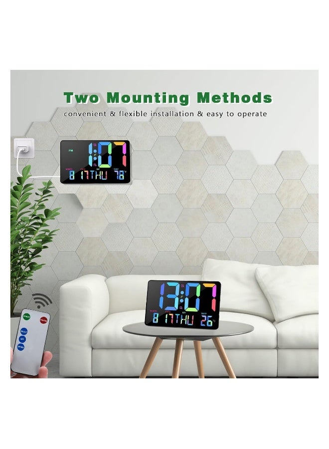 ساعة حائط رقمية، ساعة منبه LED رقمية بحجم 10.98" عرض كبير مع درجة حرارة، سطوع تلقائي، تقويم، تحكم عن بعد، ساعات مكتبية قابلة للتوصيل للغرف النوم للذين ينامون بعمق، ديكور المكتب - Image 2