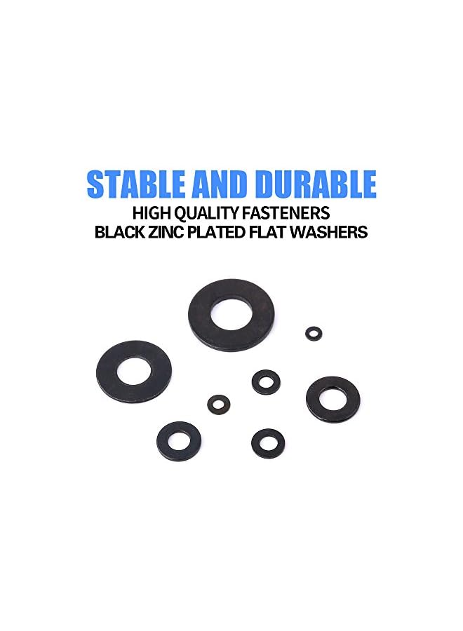 Glarks 410Pcs Metric M2 M2.5 M3 M4 M5 M6 M8 M10 Flat Washers Assortment Set, Black Zinc Plated Alloy - Image 3