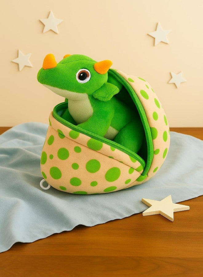 Dimpy Stuff Plush Toy with Egg Shell, Orange and Green, 16 cm - Image 1