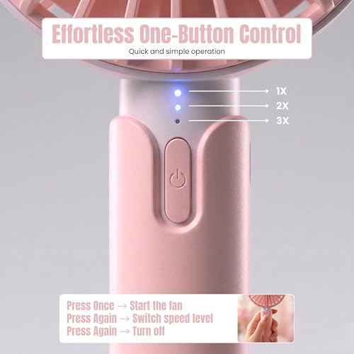 One94Store High Speed Portable USB Hand Fan, 4800 RPM, 1200mAh Rechargeable Battery, Up to 6H Runtime, 3 Speed Modes for Travel, Office & Makeup, Pink – Mini Fan, Hand Fan, Small Fan, USB Fan - Image 5