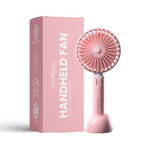 One94Store High Speed Portable USB Hand Fan, 4800 RPM, 1200mAh Rechargeable Battery, Up to 6H Runtime, 3 Speed Modes for Travel, Office & Makeup, Pink – Mini Fan, Hand Fan, Small Fan, USB Fan - Image 1