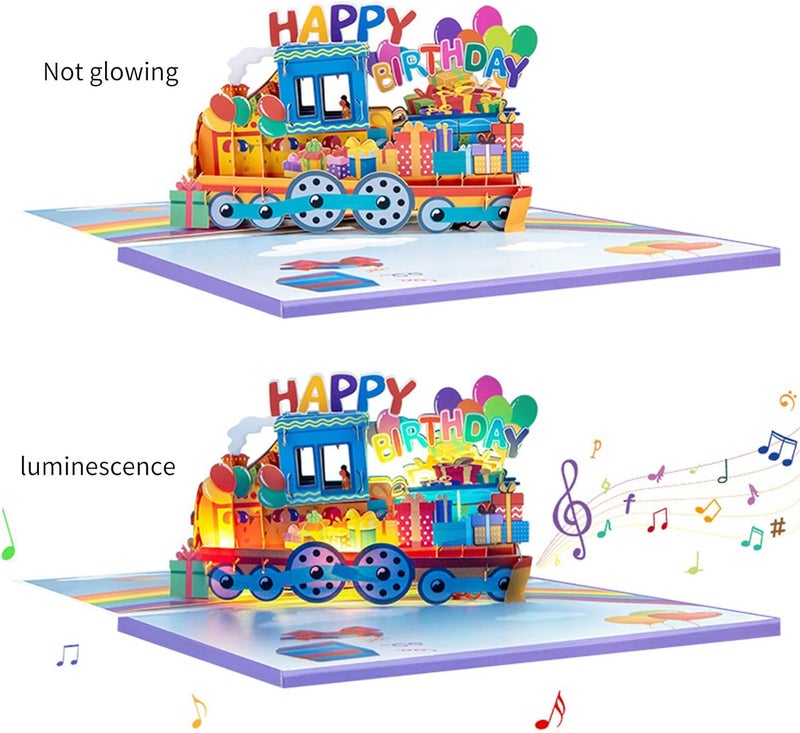 Musical 3D Popup Greeting Gifts Card Rainbow Train Message with Envelope LED Lighting Blessing Party Supplies Birthday Celebration - Image 3