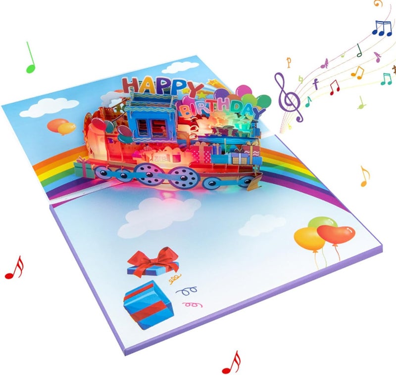 Musical 3D Popup Greeting Gifts Card Rainbow Train Message with Envelope LED Lighting Blessing Party Supplies Birthday Celebration - Image 4