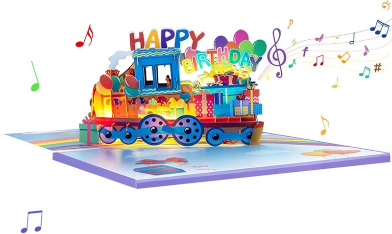 Musical 3D Popup Greeting Gifts Card Rainbow Train Message with Envelope LED Lighting Blessing Party Supplies Birthday Celebration - Image 1