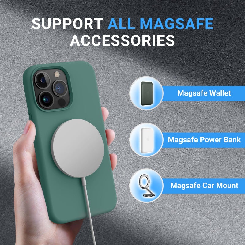 OTOFLY for iPhone 13 Pro Case [Compatible with MagSafe] Full-Body Silicone Shockproof Slim Thin Phone Case for iPhone 13 Pro 6.1 inch (Midnight Green) - Image 3