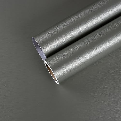 CHIHUT 17.7”x236” Dark Stainless Steel Contact Paper for Appliances Fridge Wrap Metallic Grey Peel and Stick Wallpaper Waterproof Rust Resistant Removable Metal Wrap for Kitchen Dishwasher Cabinet - Image 1