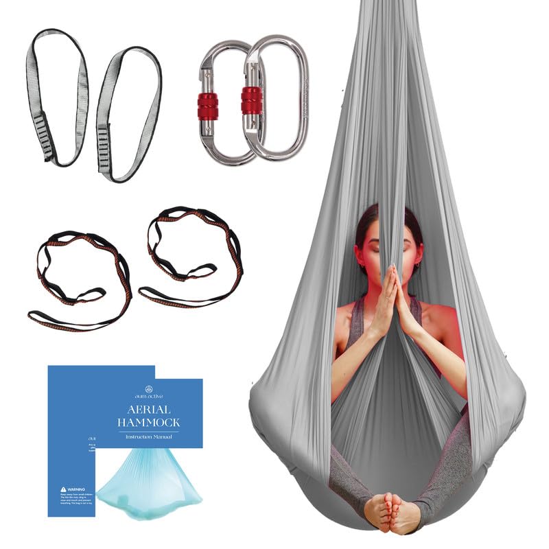 aum active Aerial Silk Yoga Hammock & Swing for Home, Inversion Exercises, Starter Kit for All Levels - Durable with Extension Straps, Carabiners, and Pose Guide - Image 1
