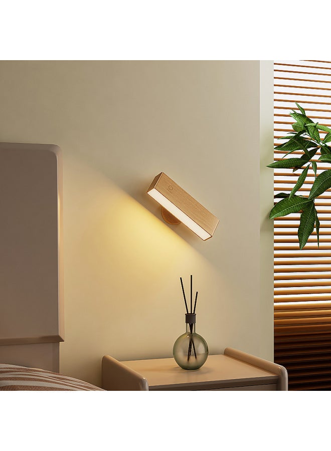 Magnetic Suction Wooden Wall Lamp Bedside Lamp Bedroom Lamp Solid Wood Wall Lamp Touch Aisle Corridor Lamp Living Room Wall Lamp-Color:Mirror Headlight-Dimensions:Wooden Night Light  - Image 1