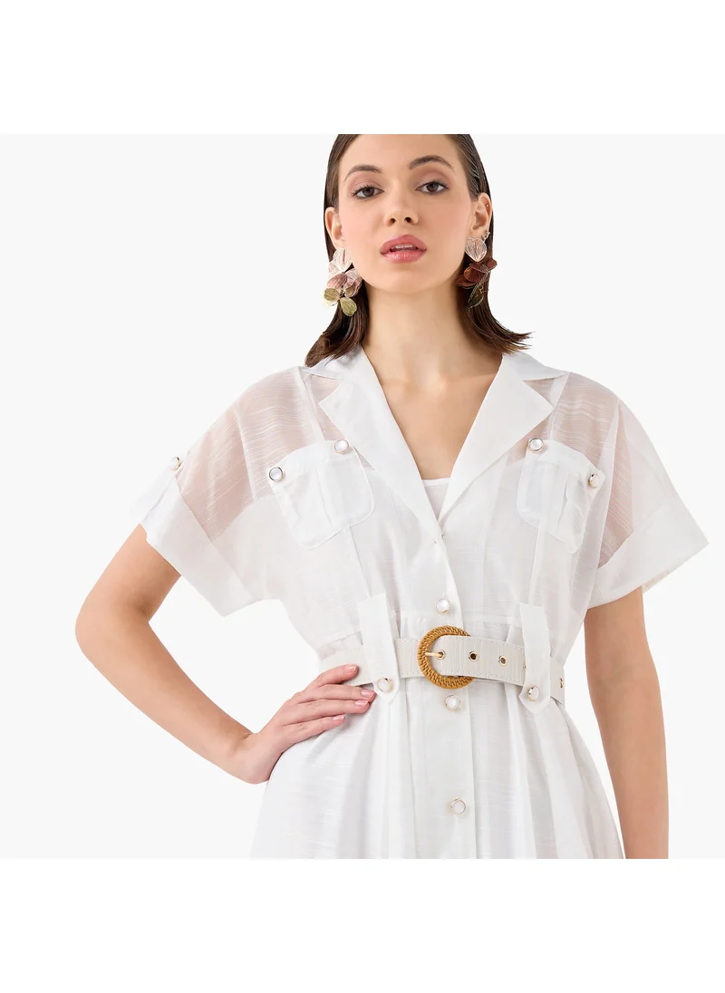 2Xtremz 2Xtremz Floral Print Maxi Dress with Lapel Collar and Short Sleeves