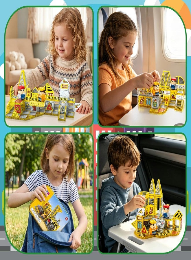 JIMI Mini Magnetic Tiles-Engineering Theme, 100pcs Magnet Building Tiles Travel Set, STEM Educational 3D Blocks with 2 Figures, Magnetic Construction Stacking Toy Gift for Boys Girls Ages 3+ - Image 5