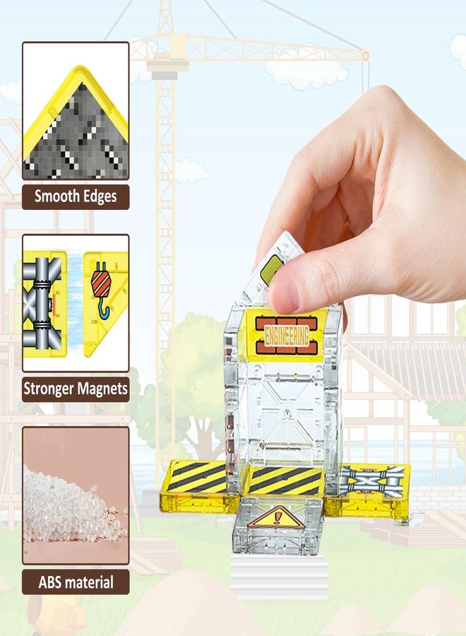JIMI Mini Magnetic Tiles-Engineering Theme, 100pcs Magnet Building Tiles Travel Set, STEM Educational 3D Blocks with 2 Figures, Magnetic Construction Stacking Toy Gift for Boys Girls Ages 3+ - Image 3