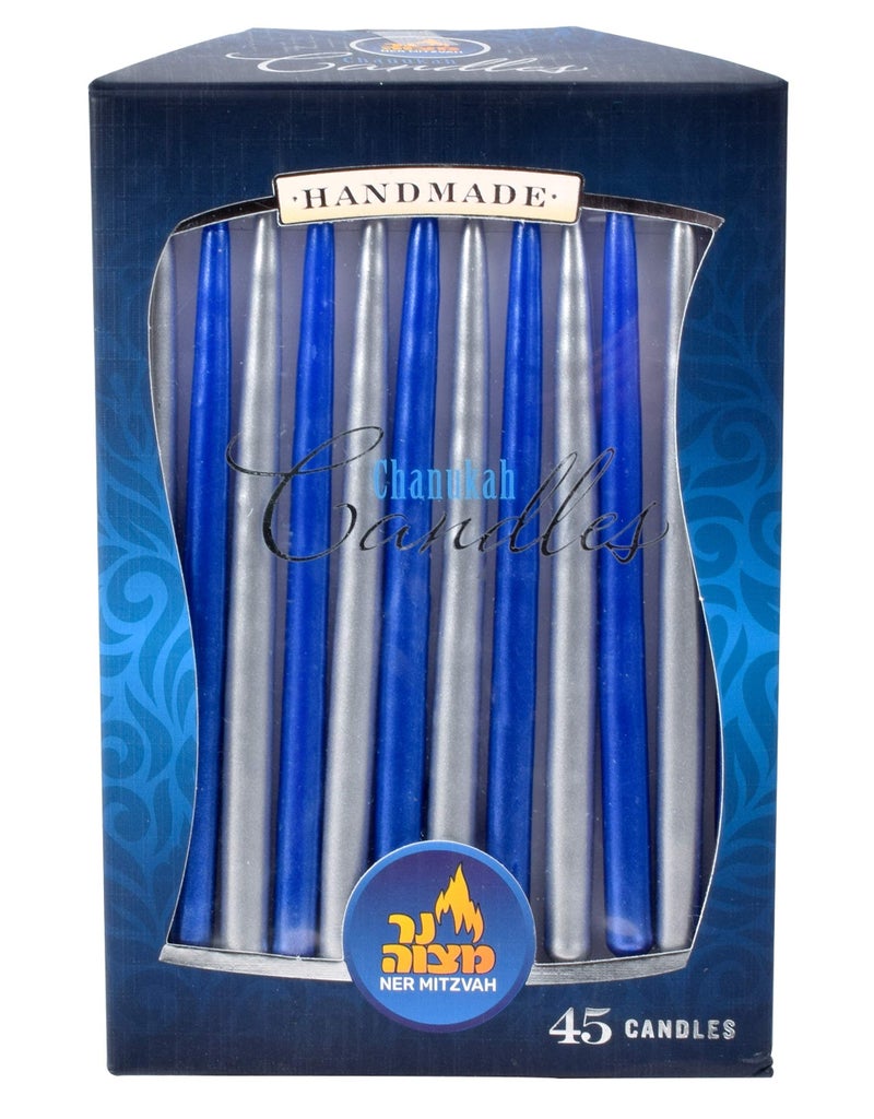 Ner Mitzvah Dripless Chanukah Candles, Metallic Blue & Silver Hanukkah Candles Fits Most Menorahs, Premium Quality Wax for All 8 Nights of Hanukkah - Standard Size - 45 Count - Image 5