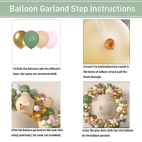 Haptda Sage Green Pink Balloon Arch Kit 153Pcs Light Pink Olive Green Blush White Gold Latex Confetti Balloons Garland Artificial Eucalyptus 3D Butterfly for Baby Shower Birthday Party Decorations - Image 3