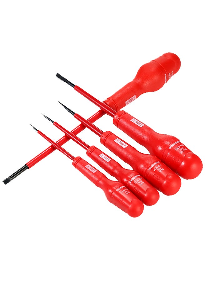 طقم مفكات براغي معزولة متعددة الوظائف مع لقم مغناطيسية مشقوقة ولقم فيليبس من 9 قطع أحمر - Image 2