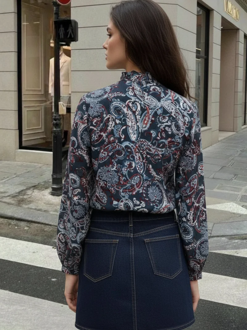 Outzidr  Blue Printed  Full Sleeves Top With Button Details  | Best Price UAE