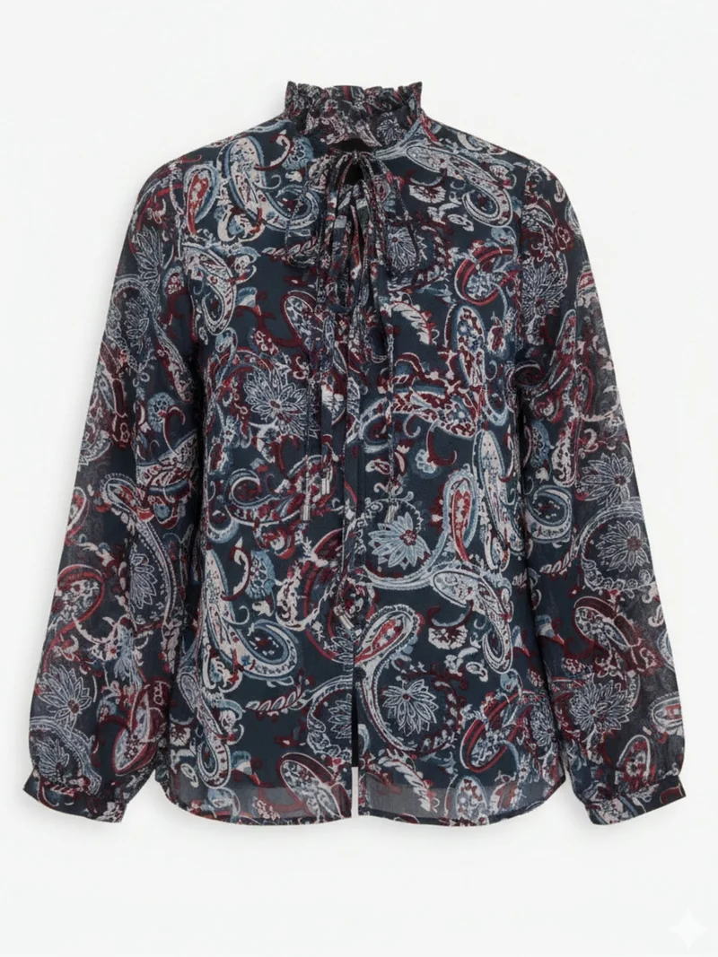 Outzidr  Blue Printed  Full Sleeves Top With Button Details  | Best Price UAE