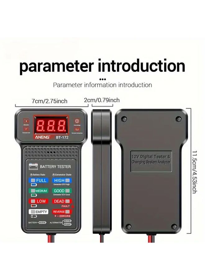 12V اختبار بطارية متعدد الوظائف بتصميم مشبك تمساح، إنذار عكسي، حماية من الحمل الزائد، شاشة LED، قطعة واحدة - Image 2