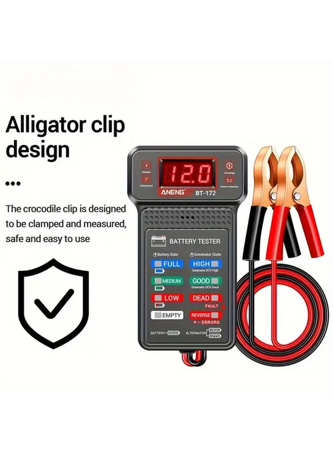 12V اختبار بطارية متعدد الوظائف بتصميم مشبك تمساح، إنذار عكسي، حماية من الحمل الزائد، شاشة LED، قطعة واحدة - Image 4