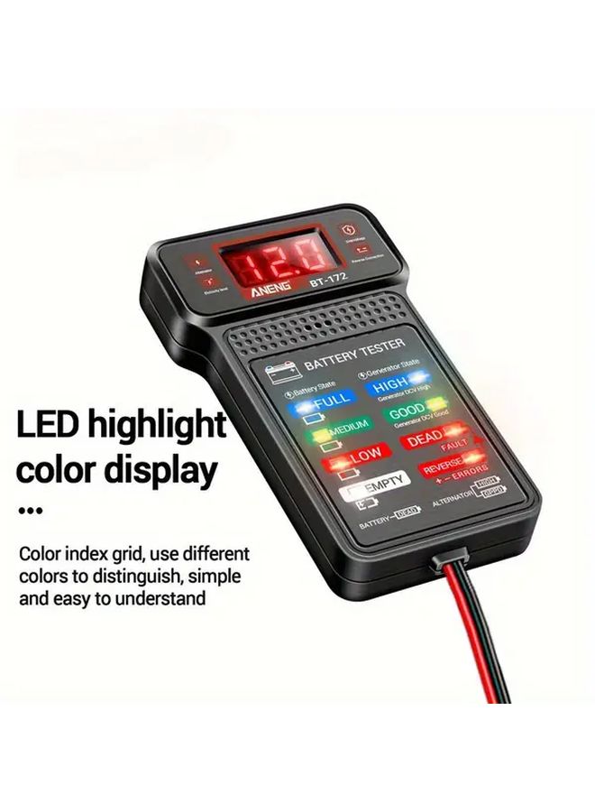 12V اختبار بطارية متعدد الوظائف بتصميم مشبك تمساح، إنذار عكسي، حماية من الحمل الزائد، شاشة LED، قطعة واحدة - Image 3