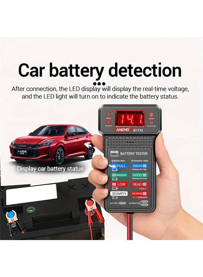 12V اختبار بطارية متعدد الوظائف بتصميم مشبك تمساح، إنذار عكسي، حماية من الحمل الزائد، شاشة LED، قطعة واحدة - Image 1