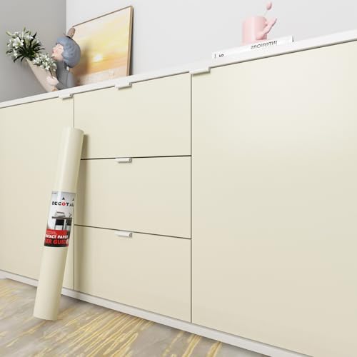 Decotalk Solid Beige Contact Paper Peel and Stick Beige Contact Paper for Cabinets and Drawers Solid Color Wallpaper Removable 17.7x120 Inch Pure Color Wallpaper for Bedroom Cream Wall Cover Vinyl - Image 1