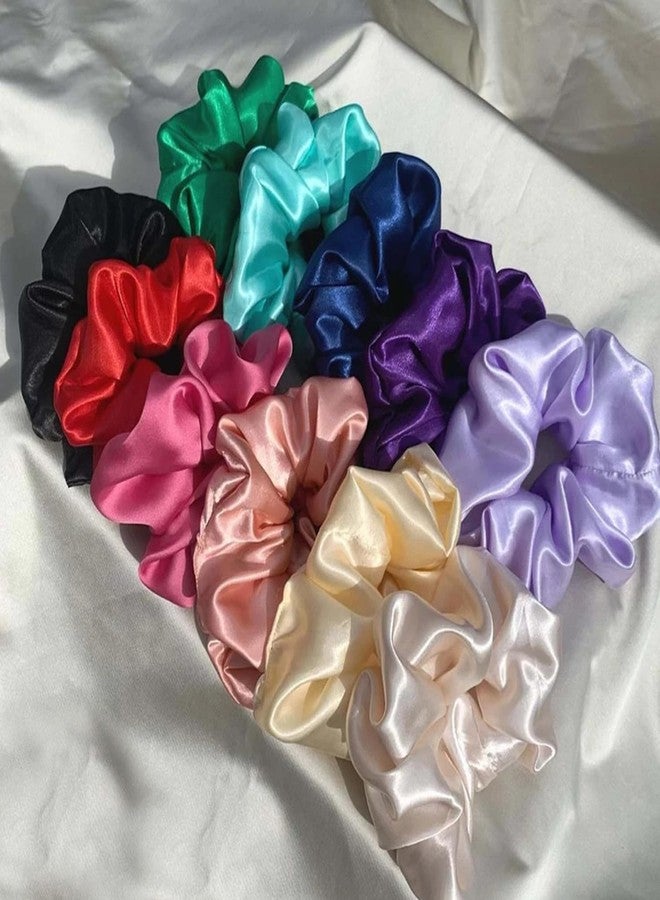 IGNOTO Satin Scrunchies for Hair, Soft Silk Elastic Hair Band Set Hair Ties Ponytail Holders for Women and Girls || Color:- Assorted (Pack of 12) e - Image 1
