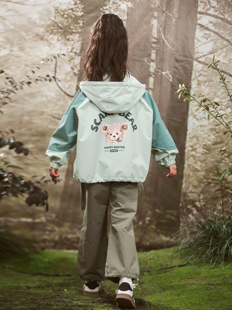 Girls Charge Clothes Coat 2025 Spring and Autumn New Hooded Childrens Top Womens Big Childrens Wear Three-proof Charge Clothes green coat 