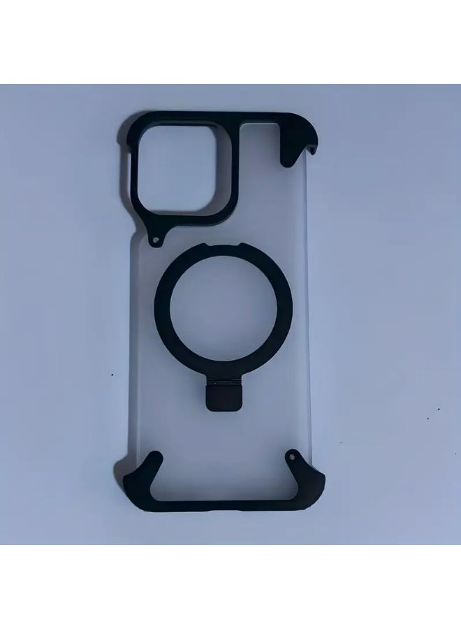 Temu Edge-to-edge phone case with a shock-absorbing metal frame and a frosted glass back - compatible with iPhone 14 Pro Max series, featuring a metal base and wireless charging capabilities, with a ring to hold the phone
