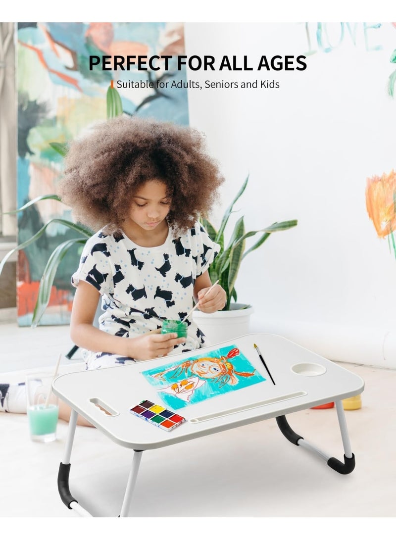 طاولة كمبيوتر محمول قابلة للطي وخفيفة الوزن مع حامل أكواب ومساحة تخزين - طاولة كمبيوتر متعددة الوظائف قابلة للتعديل للاستخدام على السرير، والأريكة، والمنزل، والمكتب، والدراسة، والتخييم - Image 2
