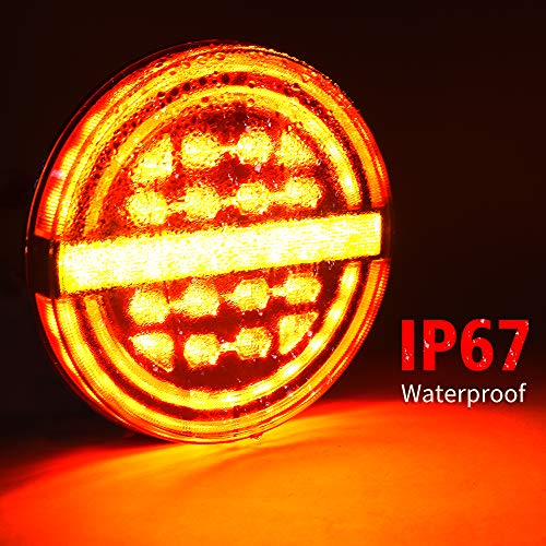MICTUNING 2PCS 5.3 Inch LED Trailer Tail Lights 12V Submersible IP67 Waterproof Round Red Amber Brake Light DRL Flow Turn Signals Light for Trailer Truck RV Car Boat - Image 4
