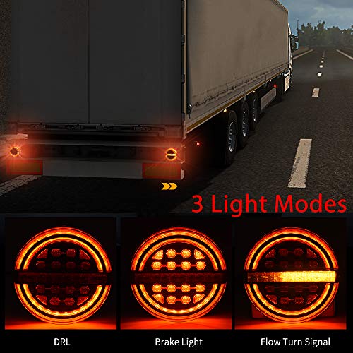 MICTUNING 2PCS 5.3 Inch LED Trailer Tail Lights 12V Submersible IP67 Waterproof Round Red Amber Brake Light DRL Flow Turn Signals Light for Trailer Truck RV Car Boat - Image 2
