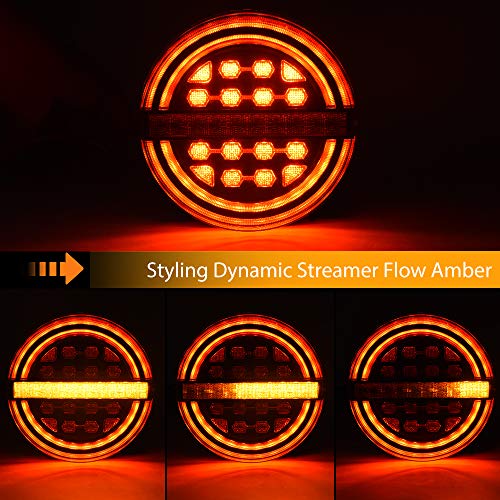 MICTUNING 2PCS 5.3 Inch LED Trailer Tail Lights 12V Submersible IP67 Waterproof Round Red Amber Brake Light DRL Flow Turn Signals Light for Trailer Truck RV Car Boat - Image 3