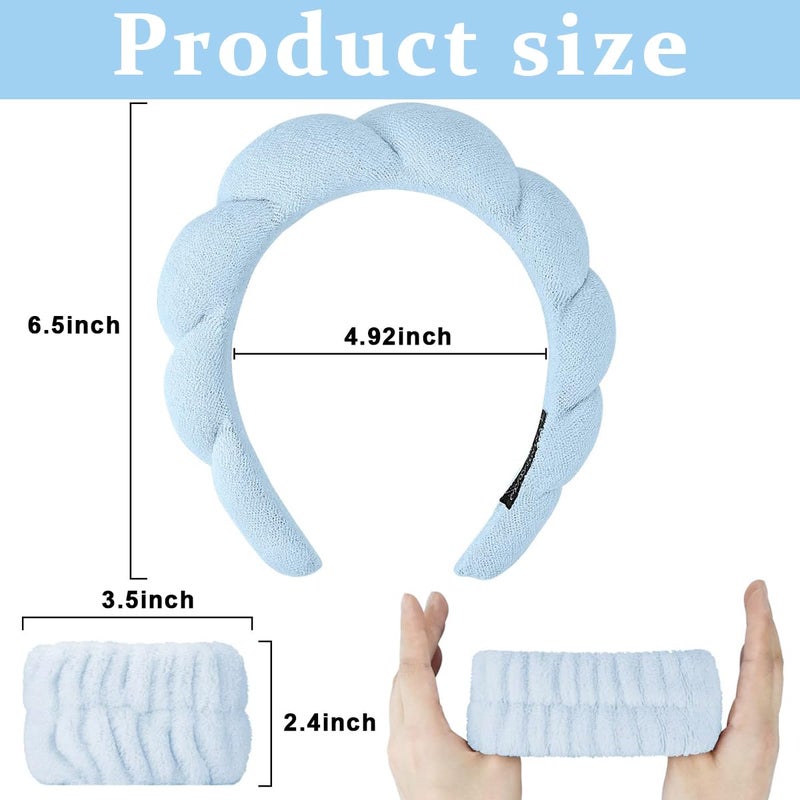 M'AYCREATE MAYCREATE® Spa Headband Wristband Combo for Women Girls Face Washing, Sunflower Sponge Facial Skincare Headband Makeup Hairband Coral Fleece Wrist Washband Set - Blue - Image 2