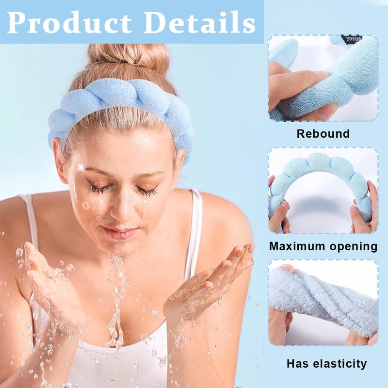 M'AYCREATE MAYCREATE® Spa Headband Wristband Combo for Women Girls Face Washing, Sunflower Sponge Facial Skincare Headband Makeup Hairband Coral Fleece Wrist Washband Set - Blue - Image 3