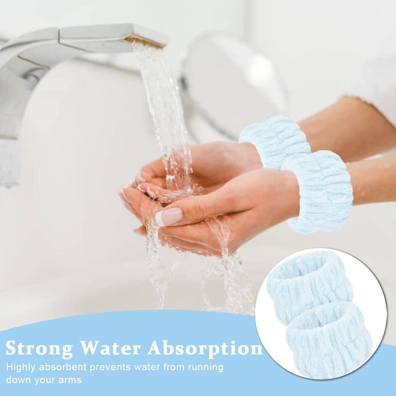 M'AYCREATE MAYCREATE® Spa Headband Wristband Combo for Women Girls Face Washing, Sunflower Sponge Facial Skincare Headband Makeup Hairband Coral Fleece Wrist Washband Set - Blue - Image 4