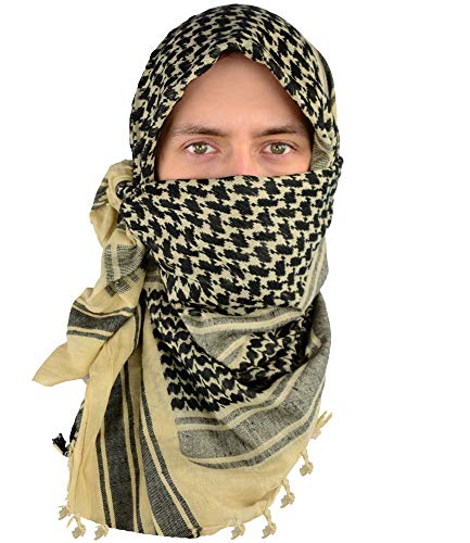 Mato & Hash Military Shemagh Tactical 100% Cotton Scarf Head Wrap - Tan/Black CA2100-2 - Image 1