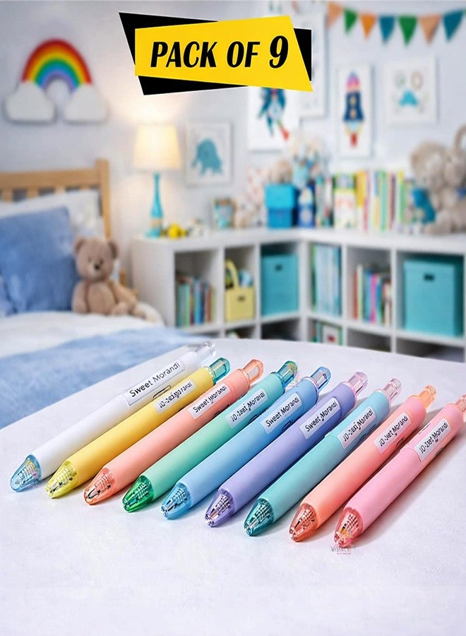 WISHKEY Plastic Colorful Retractable Gel Ink Pen Set For Kids, Unique Shades Drawing Pen, Stationery Gift For Decoration Class Projects, Doodling, Multicolor, 8+Years(Set of 9) - Image 2