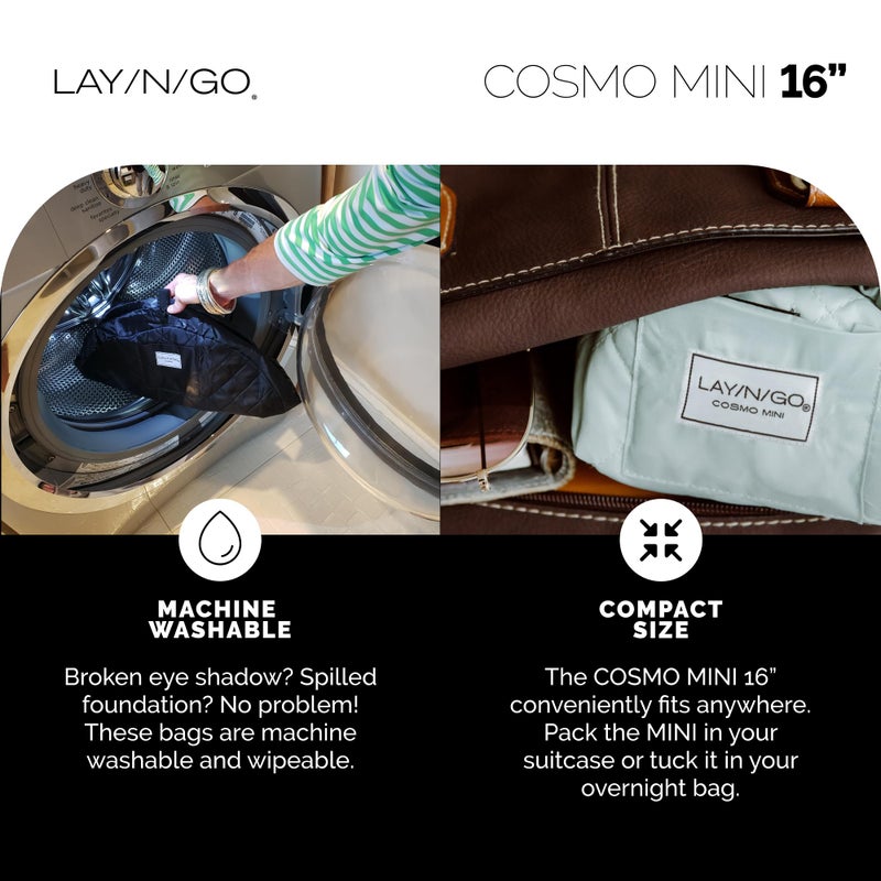 Lay-n-Go حقيبة مكياج وتنظيم مستحضرات التجميل Lay-n-Go Cosmo مع سحاب - حقيبة مكياج محمولة بسحاب، حلقات مكياج والمزيد - حقيبة مكياج متينة وقابلة للغسل في الغسالة للسفر (16 بوصة، أسود) - Image 4